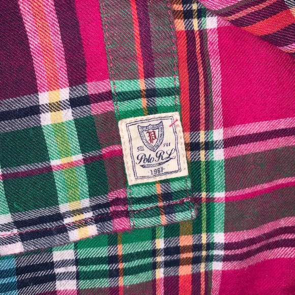 Polo Ralph Lauren Girls Plaid Flannel Cotton Button Down Collar Shirt Tunic 12 - Picture 8 of 10